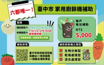婚姻救星上線!台中「廚餘機補助」社群掀熱潮 三天逾4,000戶申請 在地業者銷量暴增