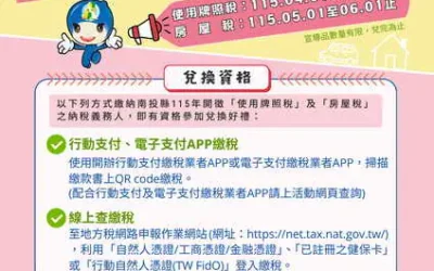 「使用牌照稅、房屋稅 智慧支付Pay Easy」兌換好禮活動,歡迎踴躍參加!