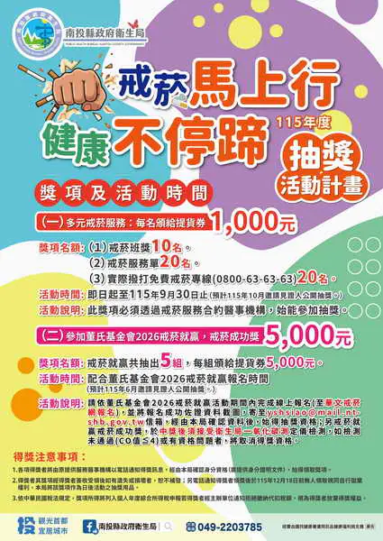 南投推戒菸雙重獎勵 成功戒菸最高抱回8萬元1