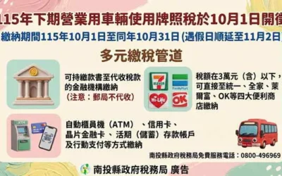 115年下期營業用車輛使用牌照稅即將開徵