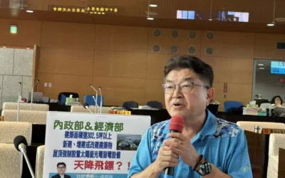 台中市議員李中抨擊建築物屋頂光電新制政策不但浪費時間、金錢，更可能增加建築物災害風險